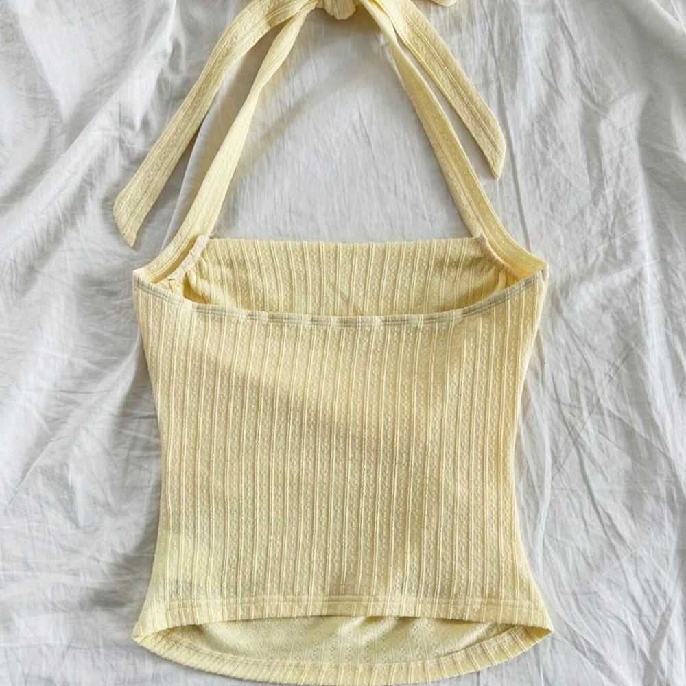 Yellow Halter Neck Ribbed Top - Picture 4 of 6